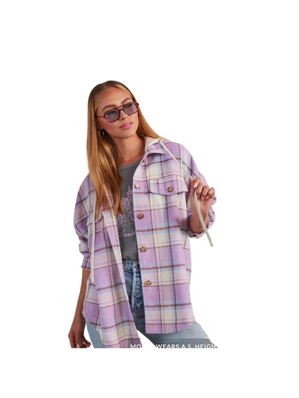 Vici X Fate Vaughn Plaid Hooded Button Front Shacket Jacket NWT Size M
